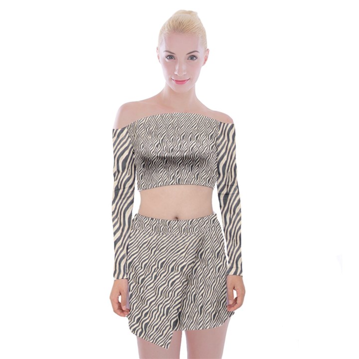 Zebra Pattern Animal Print Off Shoulder Top with Skirt Set