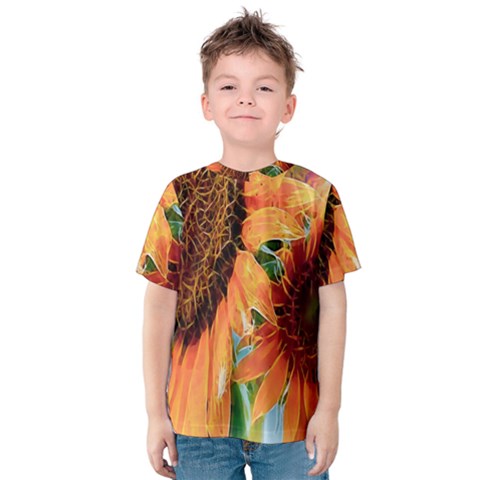 Sunflower Art  Artistic Effect Background Kids  Cotton Tee by BangZart