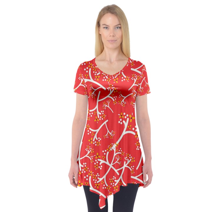 Small Flowers Pattern Floral Seamless Pattern Vector Short Sleeve Tunic 