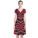 Fractal Wallpaper With Red Tangled Wires Short Sleeve Front Wrap Dress View1