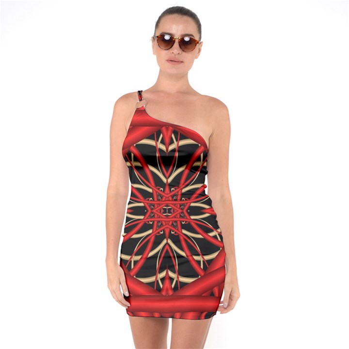 Fractal Wallpaper With Red Tangled Wires One Soulder Bodycon Dress