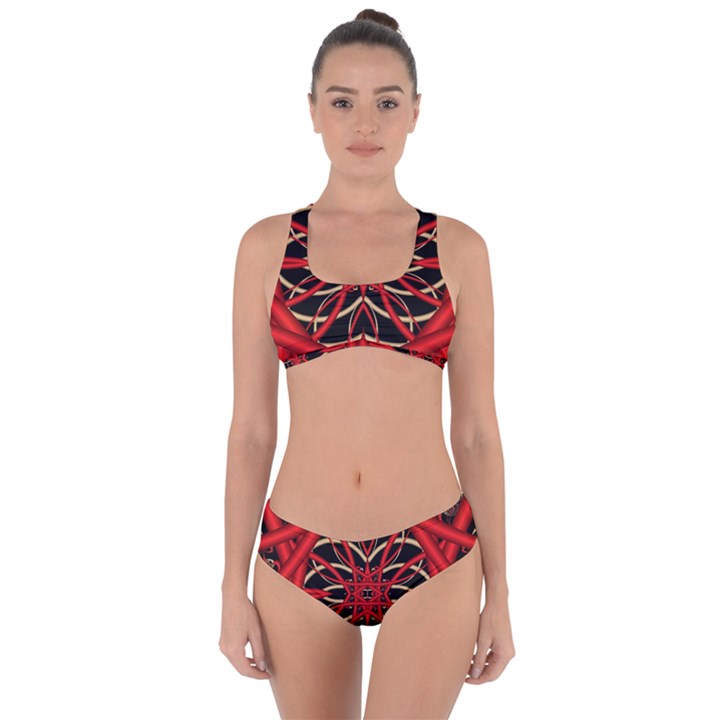 Fractal Wallpaper With Red Tangled Wires Criss Cross Bikini Set