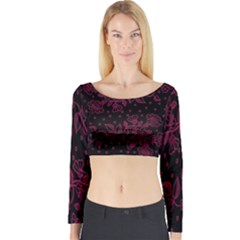 Pink Floral Pattern Background Wallpaper Long Sleeve Crop Top by BangZart