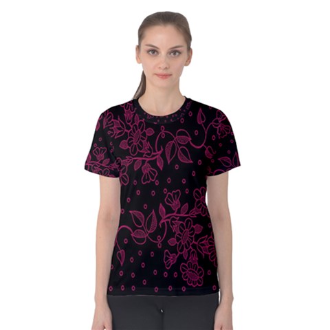 Pink Floral Pattern Background Wallpaper Women s Cotton Tee by BangZart