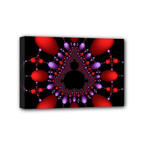 Fractal Red Violet Symmetric Spheres On Black Mini Canvas 6  X 4  by BangZart