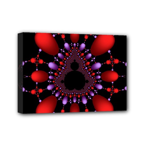 Fractal Red Violet Symmetric Spheres On Black Mini Canvas 7  X 5  by BangZart