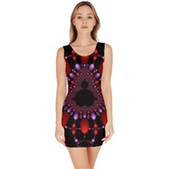 Fractal Red Violet Symmetric Spheres On Black Bodycon Dress by BangZart