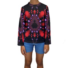 Fractal Red Violet Symmetric Spheres On Black Kids  Long Sleeve Swimwear by BangZart