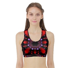 Fractal Red Violet Symmetric Spheres On Black Sports Bra With Border by BangZart