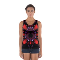 Fractal Red Violet Symmetric Spheres On Black Sport Tank Top  by BangZart