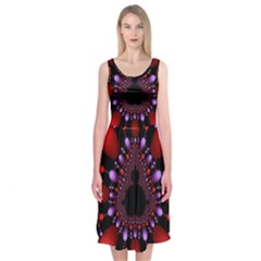 Fractal Red Violet Symmetric Spheres On Black Midi Sleeveless Dress by BangZart