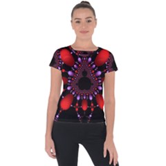 Fractal Red Violet Symmetric Spheres On Black Short Sleeve Sports Top  by BangZart