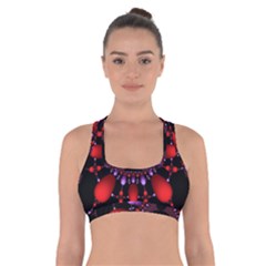 Fractal Red Violet Symmetric Spheres On Black Cross Back Sports Bra