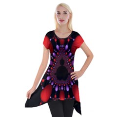 Fractal Red Violet Symmetric Spheres On Black Short Sleeve Side Drop Tunic by BangZart