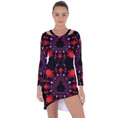 Fractal Red Violet Symmetric Spheres On Black Asymmetric Cut-out Shift Dress by BangZart