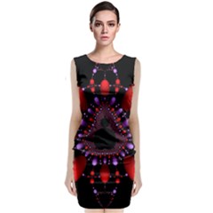 Fractal Red Violet Symmetric Spheres On Black Sleeveless Velvet Midi Dress by BangZart