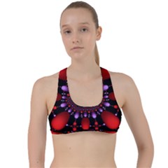 Fractal Red Violet Symmetric Spheres On Black Criss Cross Racerback Sports Bra