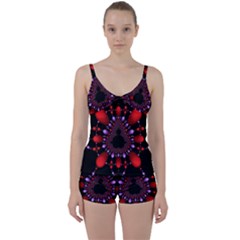 Fractal Red Violet Symmetric Spheres On Black Tie Front Two Piece Tankini by BangZart