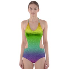 Metallic Rainbow Glitter Texture Cut-out One Piece Swimsuit by paulaoliveiradesign