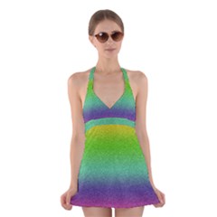 Metallic Rainbow Glitter Texture Halter Swimsuit Dress by paulaoliveiradesign