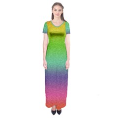 Metallic Rainbow Glitter Texture Short Sleeve Maxi Dress