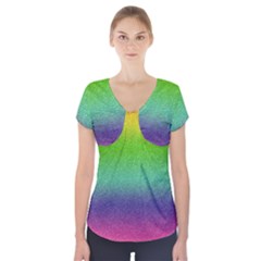 Metallic Rainbow Glitter Texture Short Sleeve Front Detail Top by paulaoliveiradesign