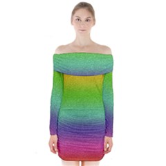 Metallic Rainbow Glitter Texture Long Sleeve Off Shoulder Dress by paulaoliveiradesign