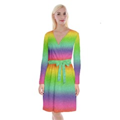 Metallic Rainbow Glitter Texture Long Sleeve Velvet Front Wrap Dress by paulaoliveiradesign