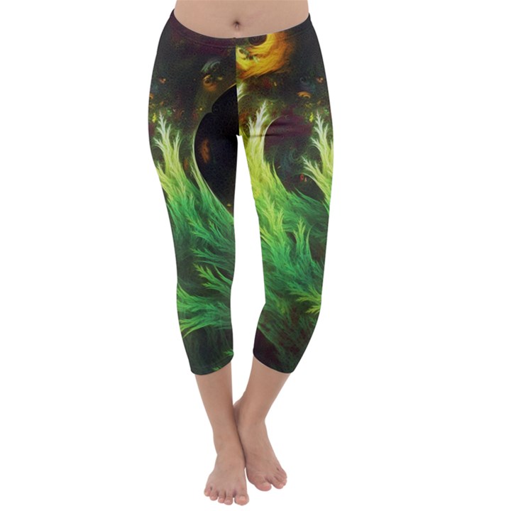 A Seaweed s DeepDream of Faded Fractal Fall Colors Capri Winter Leggings 