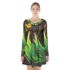 A Seaweed s Deepdream Of Faded Fractal Fall Colors Long Sleeve Velvet V-neck Dress by jayaprime