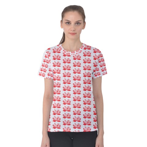 Red Lotus Floral Pattern Women s Cotton Tee by paulaoliveiradesign