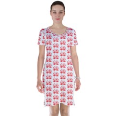 Red Lotus Floral Pattern Short Sleeve Nightdress