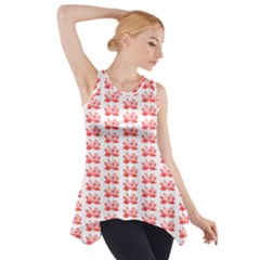 Red Lotus Floral Pattern Side Drop Tank Tunic by paulaoliveiradesign