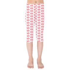 Red Lotus Floral Pattern Kids  Capri Leggings 