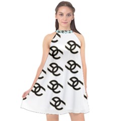 Ec-black-logo-pattern Halter Neckline Chiffon Dress  by emporiacollection