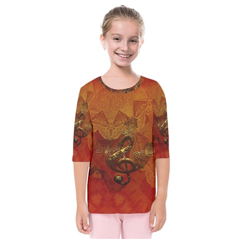 Golden Clef On Vintage Background Kids  Quarter Sleeve Raglan Tee by FantasyWorld7