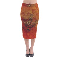 Golden Clef On Vintage Background Velvet Midi Pencil Skirt by FantasyWorld7