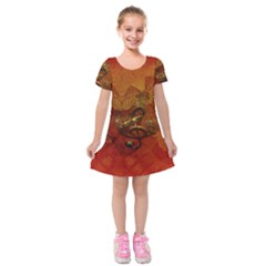 Golden Clef On Vintage Background Kids  Short Sleeve Velvet Dress by FantasyWorld7