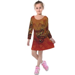 Golden Clef On Vintage Background Kids  Long Sleeve Velvet Dress by FantasyWorld7