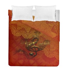 Golden Clef On Vintage Background Duvet Cover Double Side (full/ Double Size) by FantasyWorld7