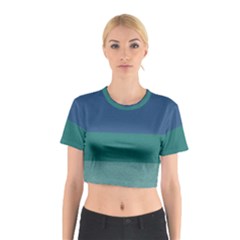 Blue Gradient Glitter Texture Pattern  Cotton Crop Top