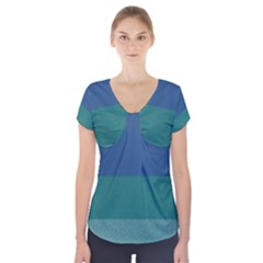 Blue Gradient Glitter Texture Pattern  Short Sleeve Front Detail Top