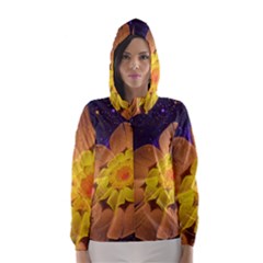 Beautiful Violet & Peach Primrose Fractal Flowers Hooded Wind Breaker (women) by jayaprime