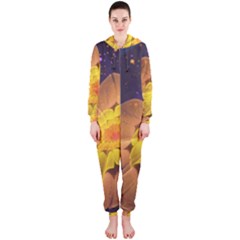 Beautiful Violet & Peach Primrose Fractal Flowers Hooded Jumpsuit (ladies)  by jayaprime