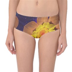 Beautiful Violet & Peach Primrose Fractal Flowers Mid-waist Bikini Bottoms by jayaprime