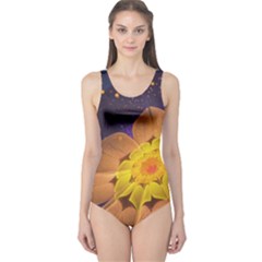 Beautiful Violet & Peach Primrose Fractal Flowers One Piece Swimsuit by jayaprime