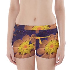 Beautiful Violet & Peach Primrose Fractal Flowers Boyleg Bikini Wrap Bottoms by jayaprime