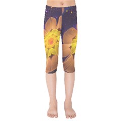 Beautiful Violet & Peach Primrose Fractal Flowers Kids  Capri Leggings  by jayaprime