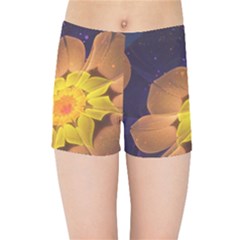 Beautiful Violet & Peach Primrose Fractal Flowers Kids Sports Shorts by jayaprime