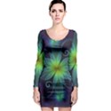 Blue and Green Fractal Flower of a Stargazer Lily Long Sleeve Bodycon Dress View1